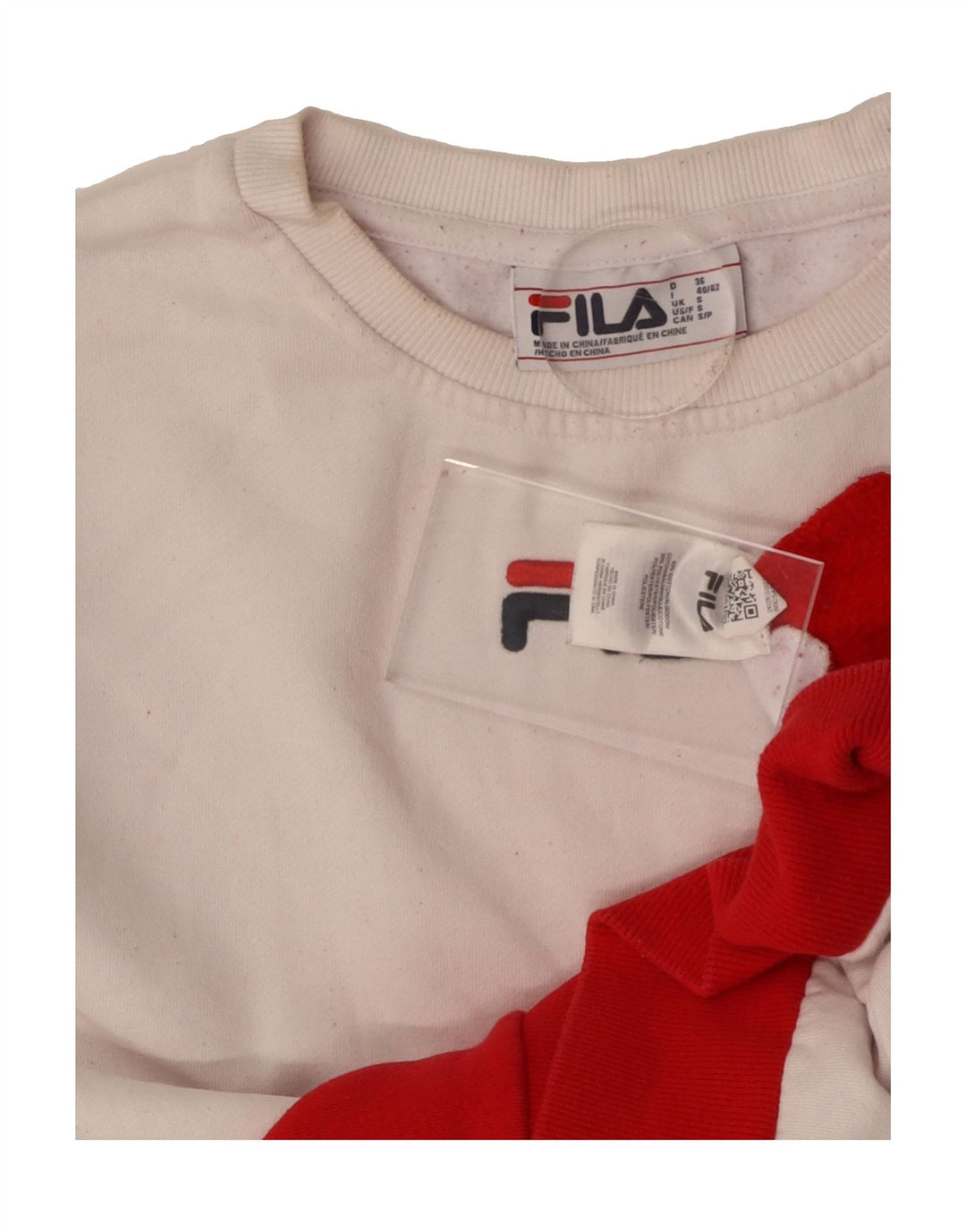 FILA Womens Oversized Sweatshirt Jumper UK 10 Small White Colourblock Vintage Fila and Second-Hand Fila from Messina Hembry 