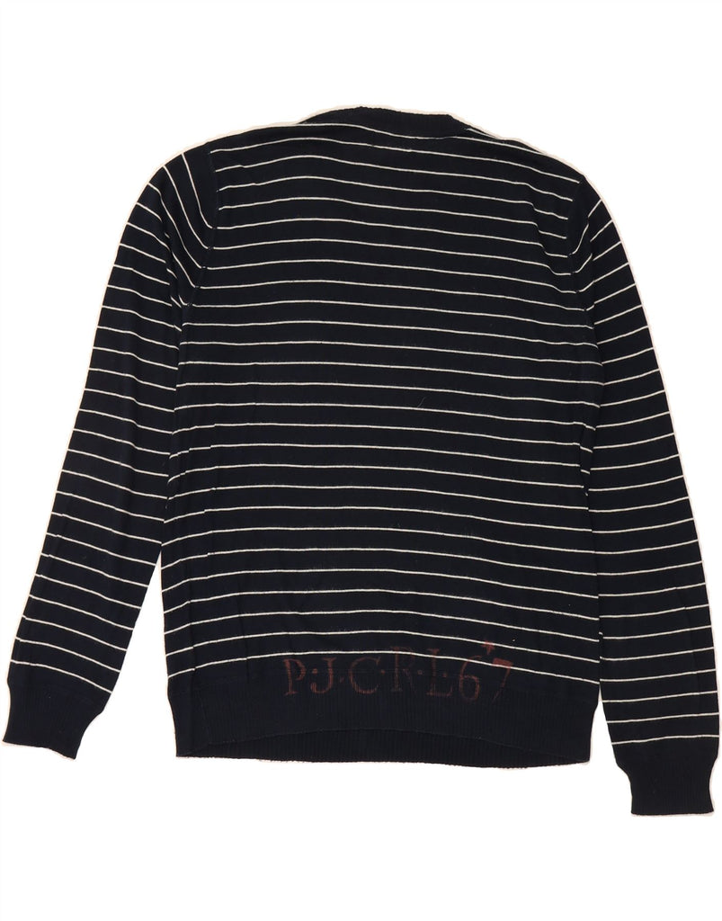 RALPH LAUREN Mens Crew Neck Jumper Sweater Large Navy Blue Pinstripe Vintage Ralph Lauren and Second-Hand Ralph Lauren from Messina Hembry 