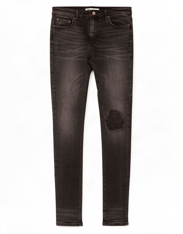 Zara Womens Distressed Skinny Jeans EU 42 Large W32 L33 Black Cotton