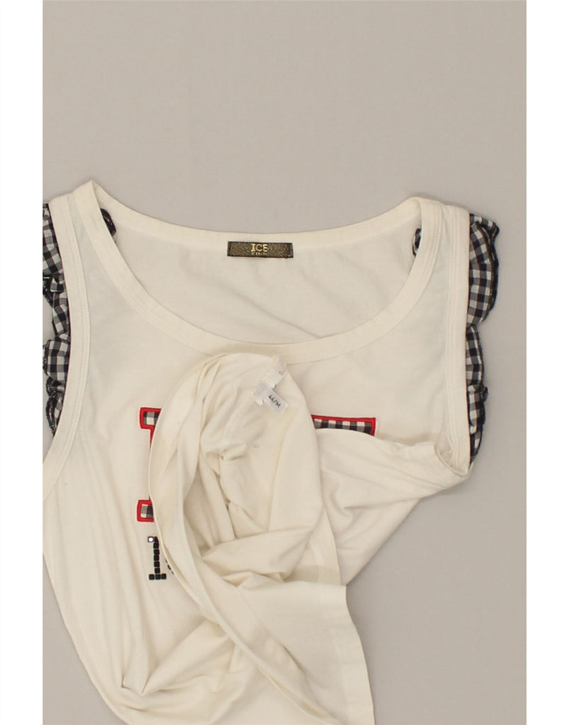 ICEBERG Womens Graphic Vest Top IT 44 Medium White | Vintage Iceberg | Thrift | Second-Hand Iceberg | Used Clothing | Messina Hembry 