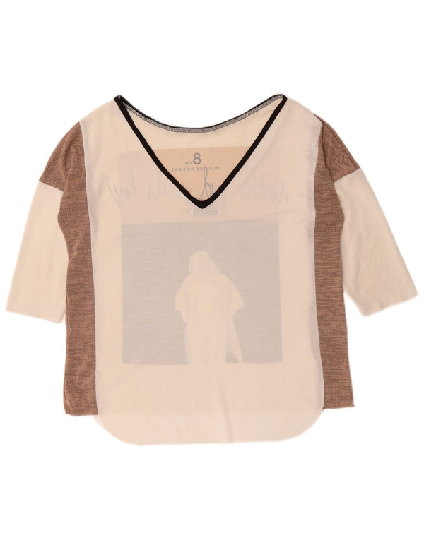 Zara Womens Oversized Graphic Top 3/4 Sleeve UK 10 Small White