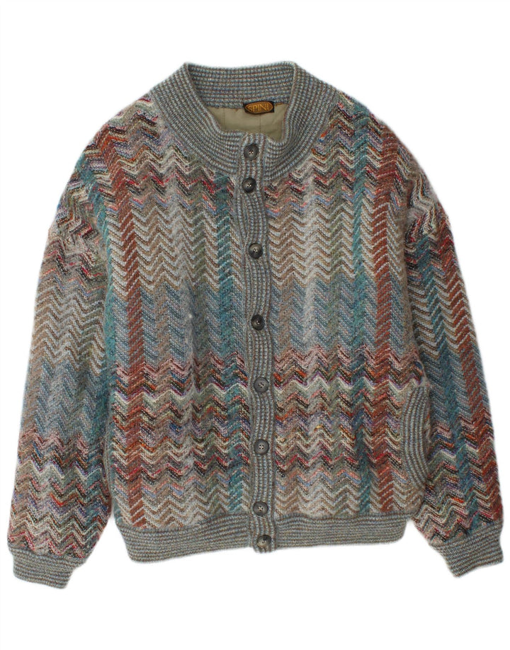 Vintage Mens Knit Bomber Jacket IT 50 Large Multicoloured Chevron Wool