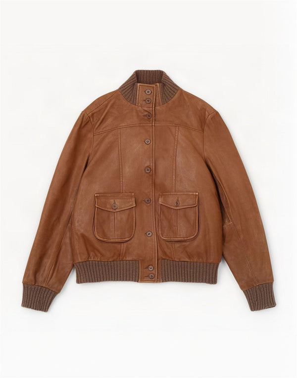 Vintage Womens Leather Jacket UK 14 Medium Brown