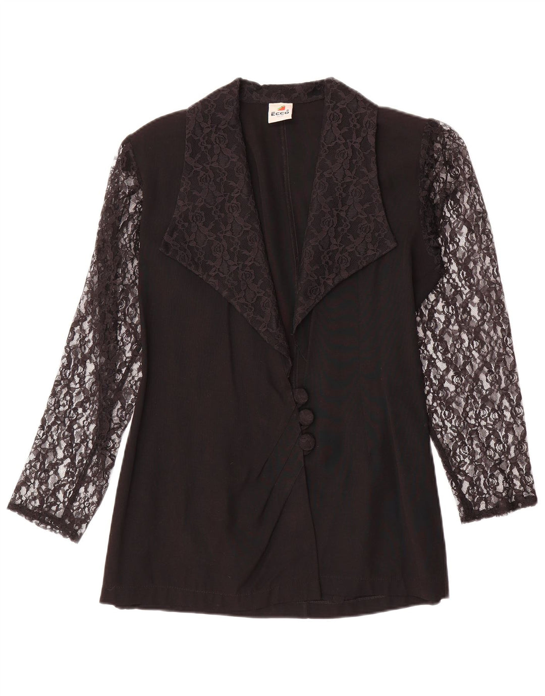 Ecco Womens 3 Button Blazer Jacket EU 34/36 Small Black Floral Viscose