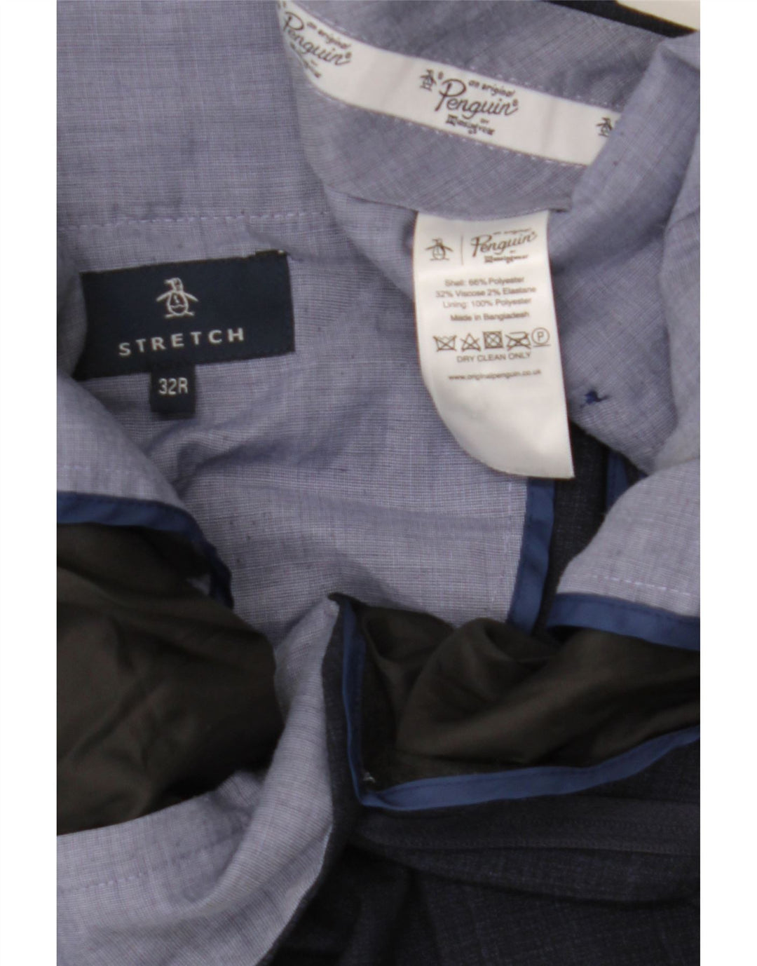 Penguin Mens Slim Suit Trousers W32 L30 Navy Blue Check Polyester