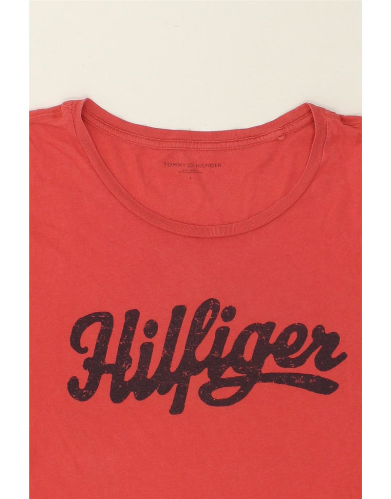 TOMMY HILFIGER Womens Graphic T-Shirt Top UK 16 Large Pink Cotton Vintage Tommy Hilfiger and Second-Hand Tommy Hilfiger from Messina Hembry 