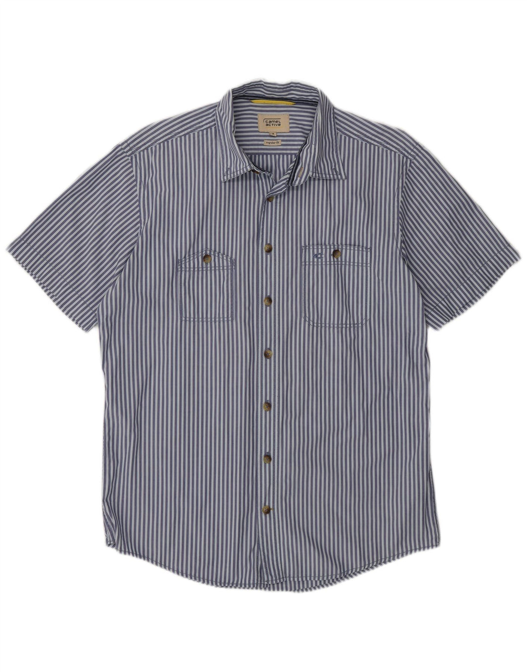 Camel Active Mens Short Sleeve Regular Fit Shirt Medium Blue Pinstripe