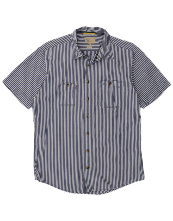 Camel Active Mens Short Sleeve Regular Fit Shirt Medium Blue Pinstripe