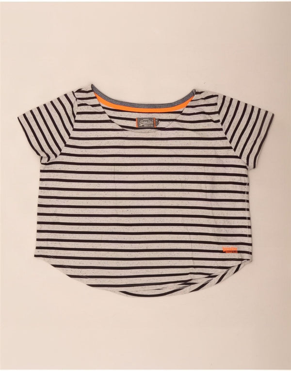 Superdry Womens Oversized T-Shirt Top UK 6 XS White Striped Cotton
