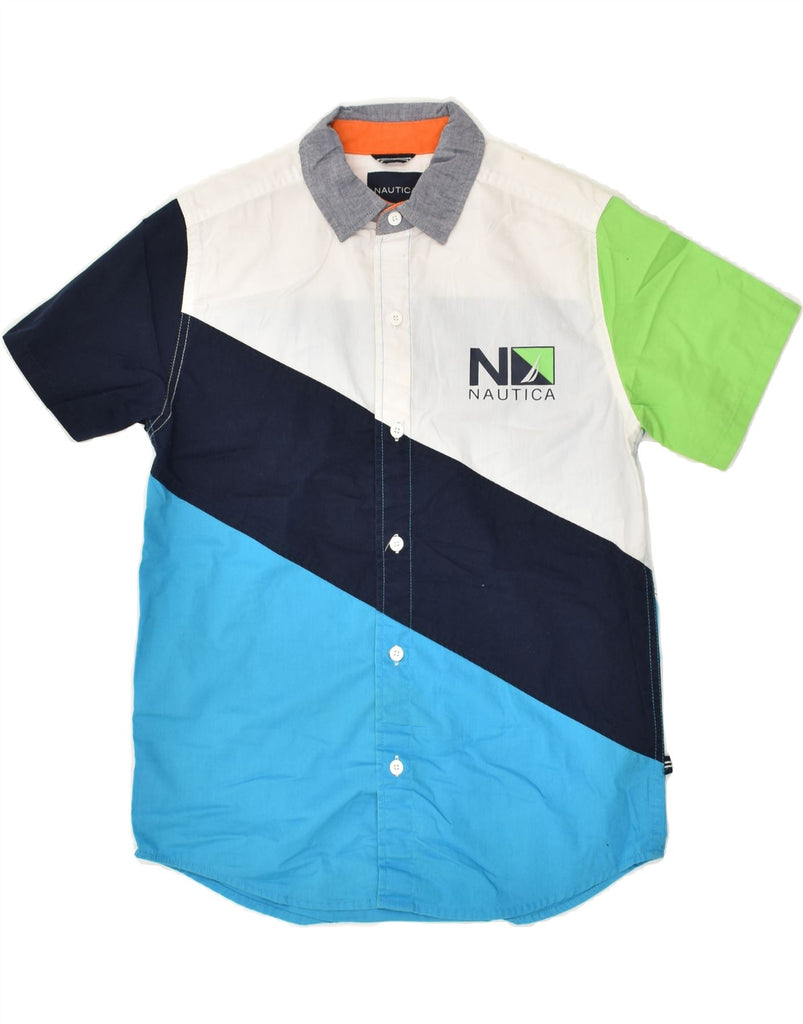 NAUTICA Boys Short Sleeve Shirt 10-11 Years Medium  Blue Colourblock | Vintage Nautica | Thrift | Second-Hand Nautica | Used Clothing | Messina Hembry 