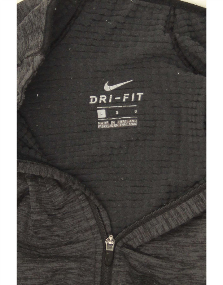 Nike Mens Dri Fit Zip Neck Top Long Sleeve Large Grey Flecked