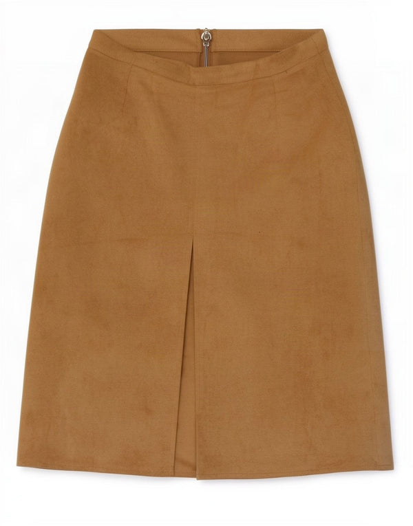 Vintage Womens Faux Suede A-Line Skirt IT 42 Medium W30 Beige Polyester