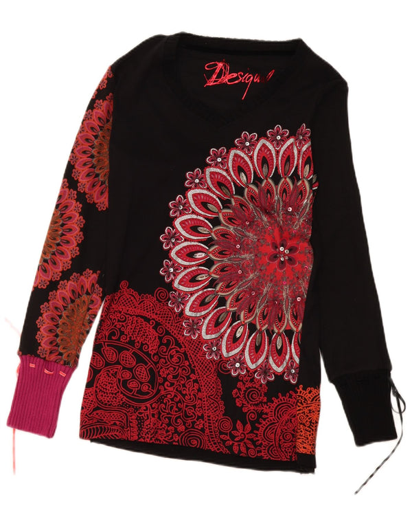Desigual Womens Graphic Top Long Sleeve UK 14 Large Black Paisley Cotton