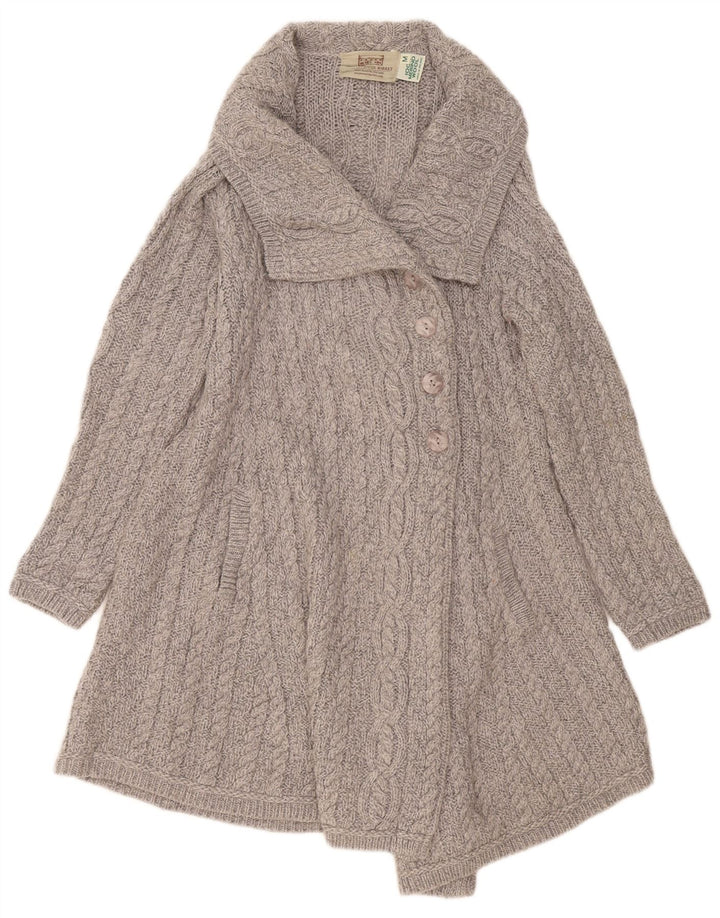 Aran Crafts Womens Longline Cardigan Sweater UK 12 Medium Grey Merino Wool