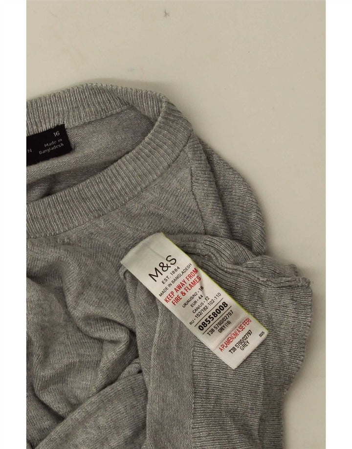 Marks & Spencer Womens Crop Cardigan Sweater UK 16 Large Grey Viscose