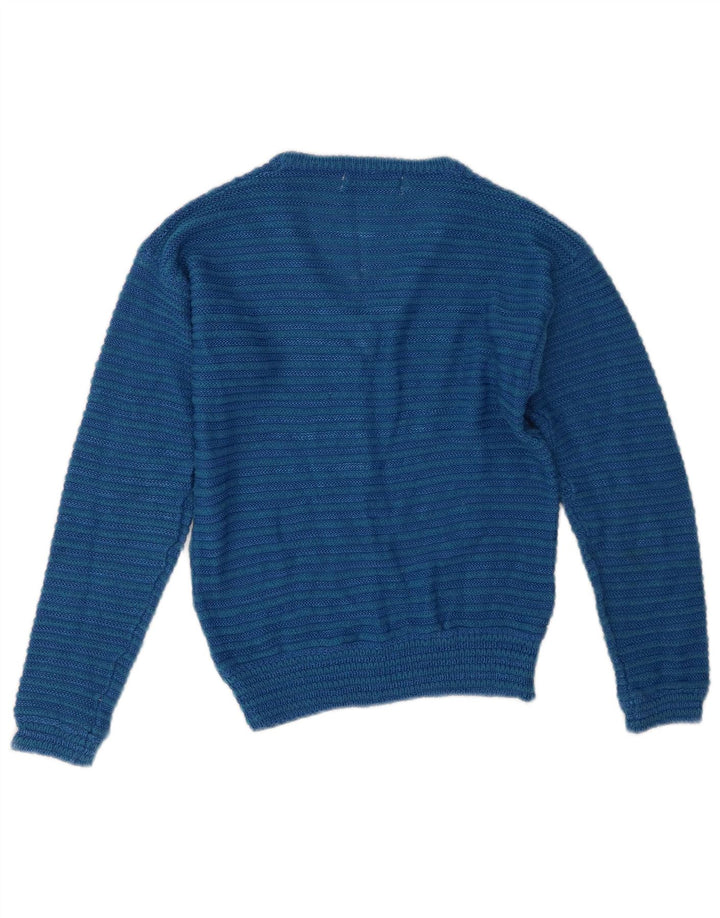 VINTAGE Womens V-Neck Jumper Sweater IT 44 Medium Blue Acrylic