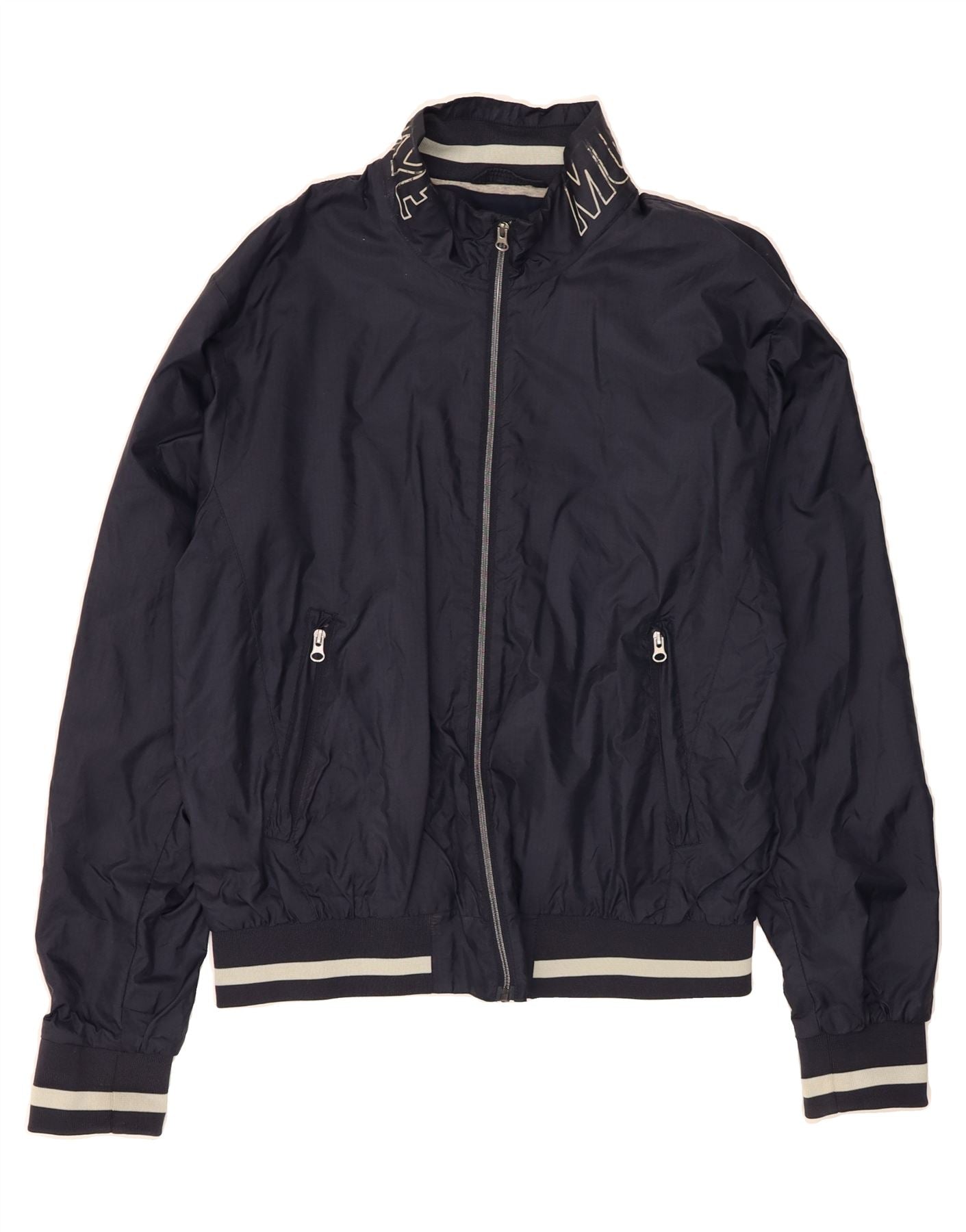 MURPHY NYE Mens Graphic Bomber Jacket UK 42 XL Navy Blue