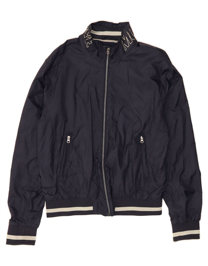 MURPHY & NYE Mens Graphic Bomber Jacket UK 42 XL Navy Blue Polyamide Vintage Murphy & Nye and Second-Hand Murphy & Nye from Messina Hembry 