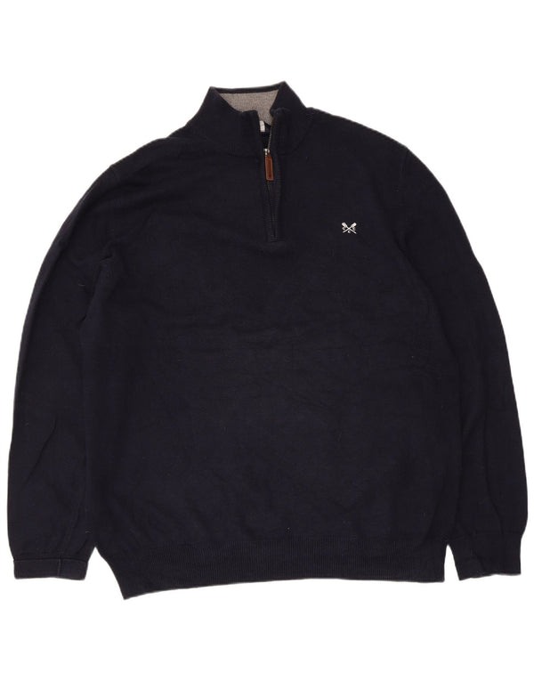 Crew Clothing Womens Zip Neck Jumper Sweater UK 18 XL Navy Blue Cotton