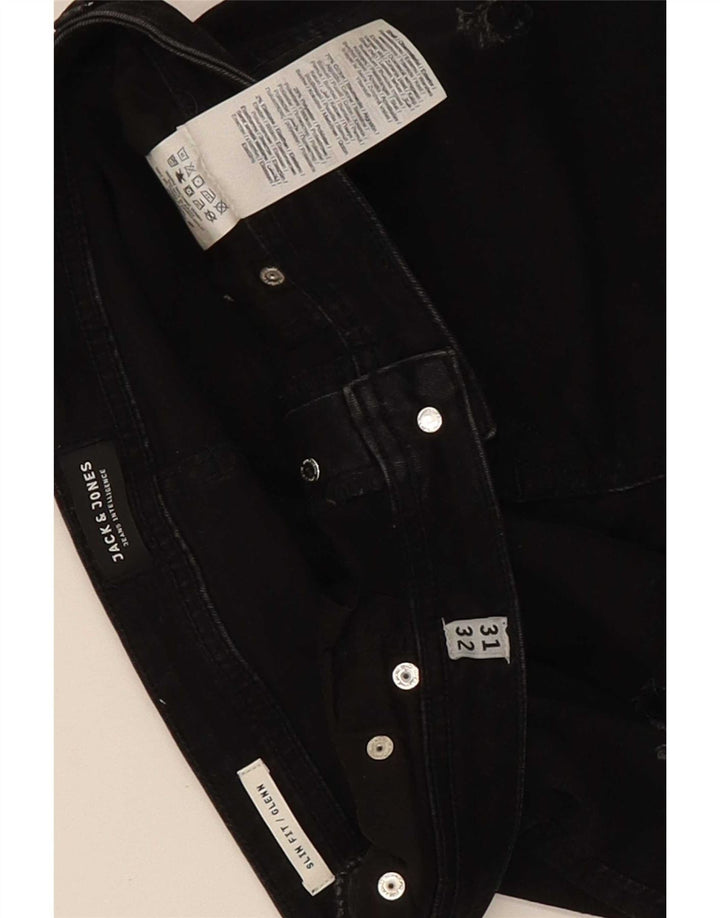 Jack & Jones Mens GLENN Distressed Slim Jeans W31 L32 Black Cotton