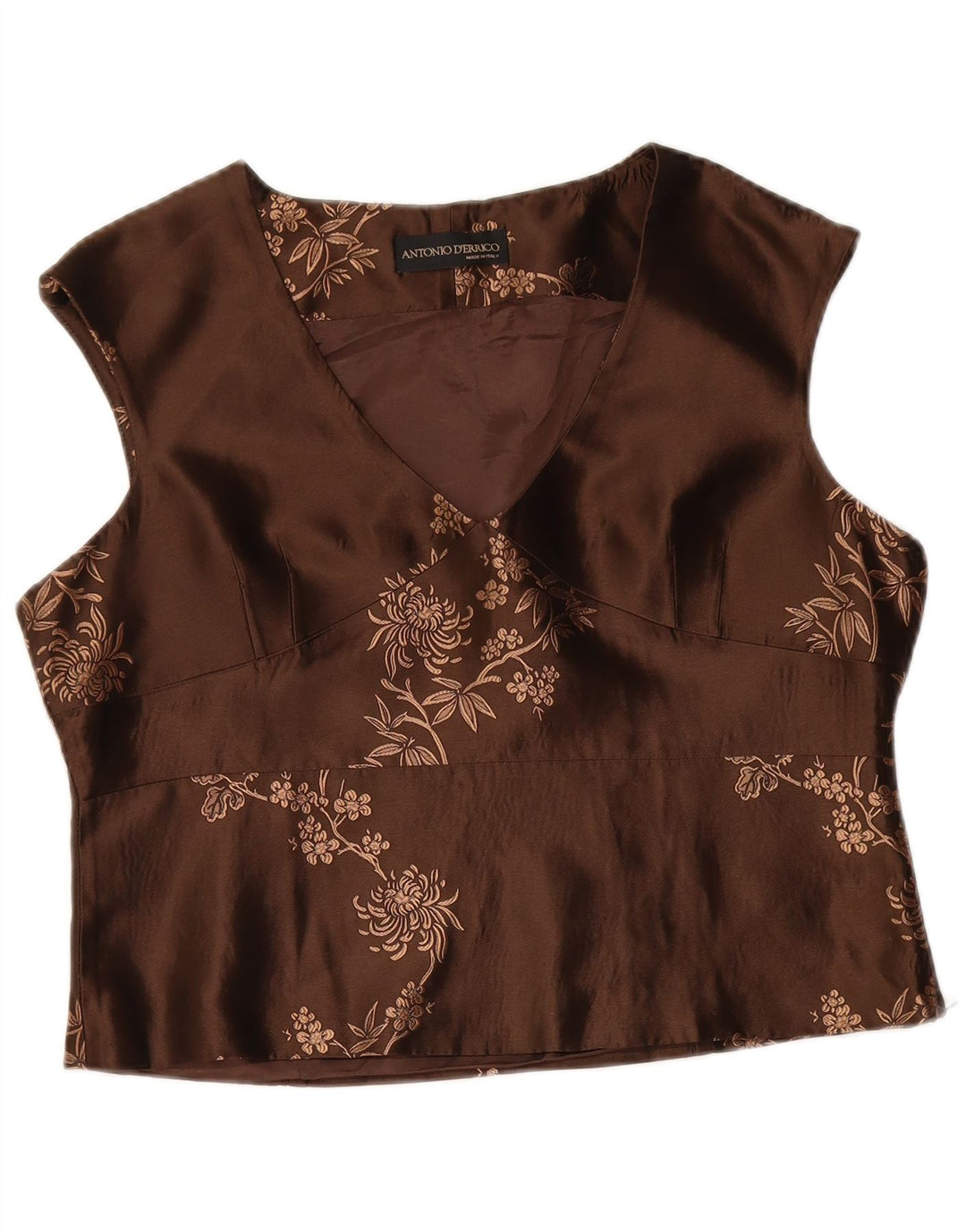 ANTONIO D'ERRICO Womens Crop Blouse Top UK 16 Large Brown Floral