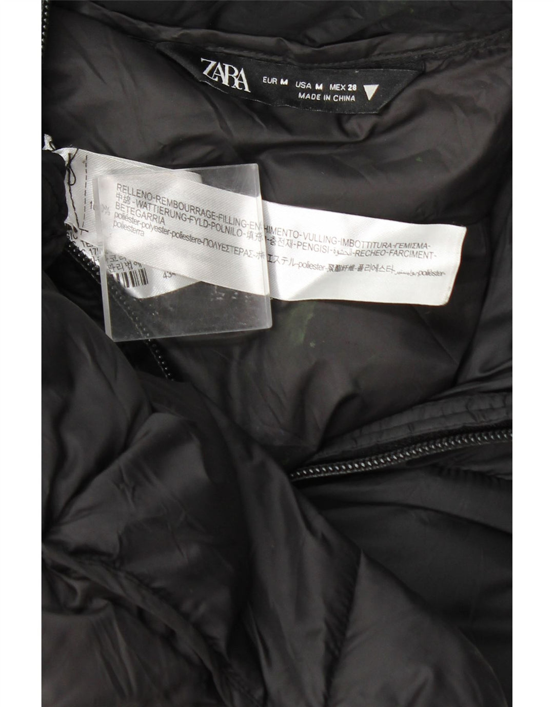 Zara Womens Hooded Padded Coat UK 14 Medium Black Nylon