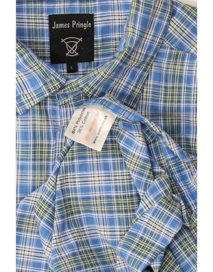 James Pringle Mens Short Sleeve Shirt Large Blue Check Polyester