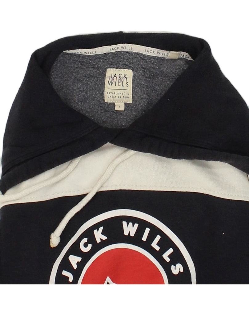 JACK WILLS Mens Graphic Hoodie Jumper Small Black Colourblock Cotton | Vintage Jack Wills | Thrift | Second-Hand Jack Wills | Used Clothing | Messina Hembry 