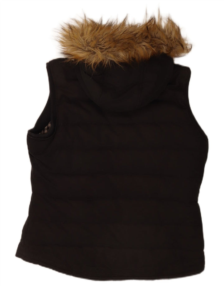 Fat Face Womens Hooded Padded Gilet UK 12 Medium Black Polyester