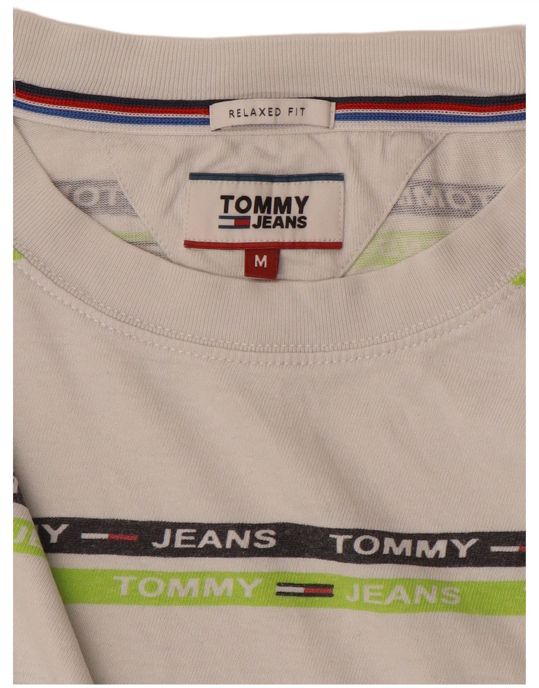 Tommy Hilfiger Mens Relaxed Fit Graphic T-Shirt Top Medium White Striped