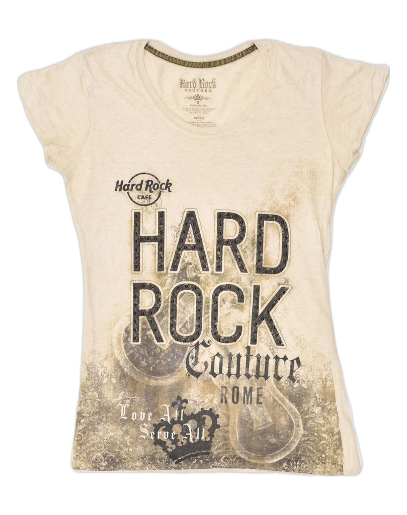 HARD ROCK CAFE Womens Rome Graphic T-Shirt Top UK 10 Small Beige Cotton | Vintage Hard Rock Cafe | Thrift | Second-Hand Hard Rock Cafe | Used Clothing | Messina Hembry 