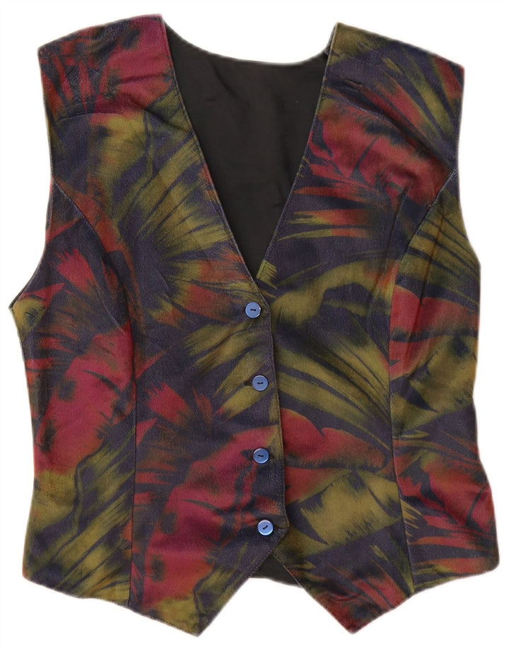 VINTAGE Womens Waistcoat UK 12 Medium Navy Blue Floral
