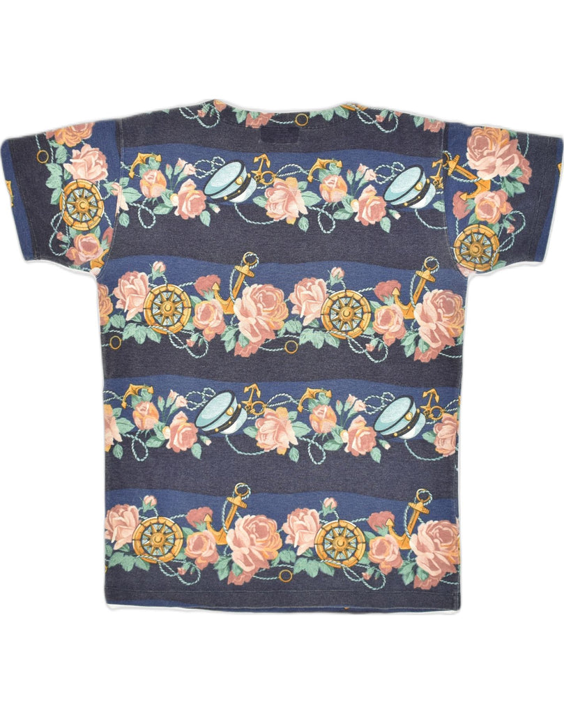 VINTAGE Womens Graphic T-Shirt Top UK 18 XL Navy Blue Floral Cotton | Vintage Vintage | Thrift | Second-Hand Vintage | Used Clothing | Messina Hembry 