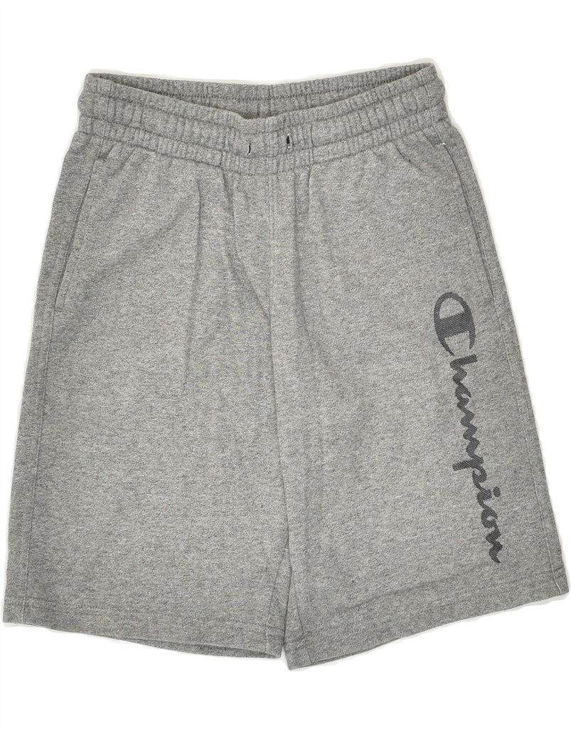 CHAMPION Boys Graphic Sport Shorts 9-10 Years Medium Grey Flecked Cotton | Vintage Champion | Thrift | Second-Hand Champion | Used Clothing | Messina Hembry 