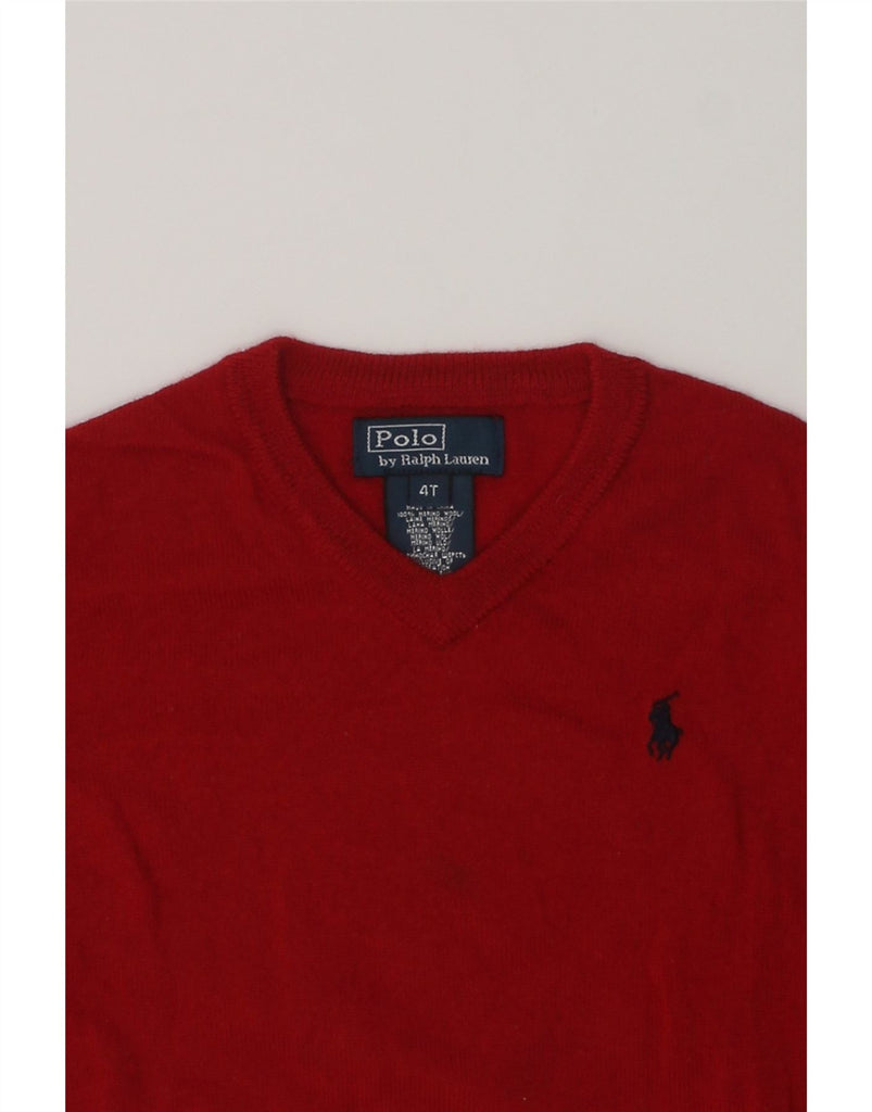 POLO RALPH LAUREN Boys V-Neck Jumper Sweater 3-4 Years Red Merino Wool | Vintage Polo Ralph Lauren | Thrift | Second-Hand Polo Ralph Lauren | Used Clothing | Messina Hembry 