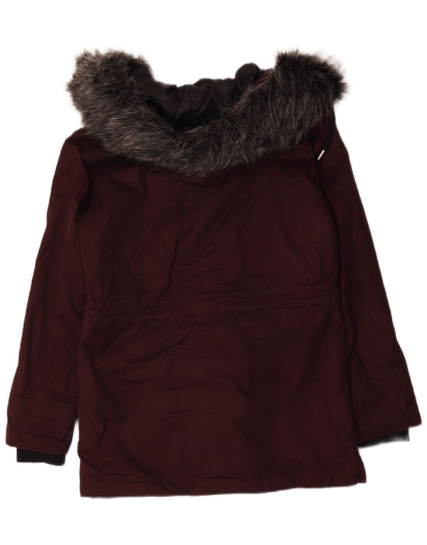 Superdry Womens Hooded Oversized Parka Jacket UK 10 Small Burgundy