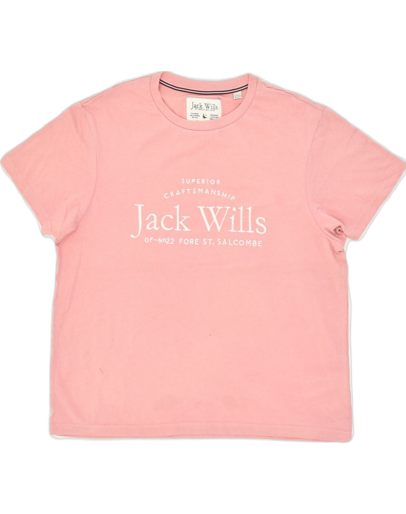 JACK WILLS Womens Loose Fit Graphic T-Shirt Top UK 12 Medium Pink Cotton | Vintage Jack Wills | Thrift | Second-Hand Jack Wills | Used Clothing | Messina Hembry 