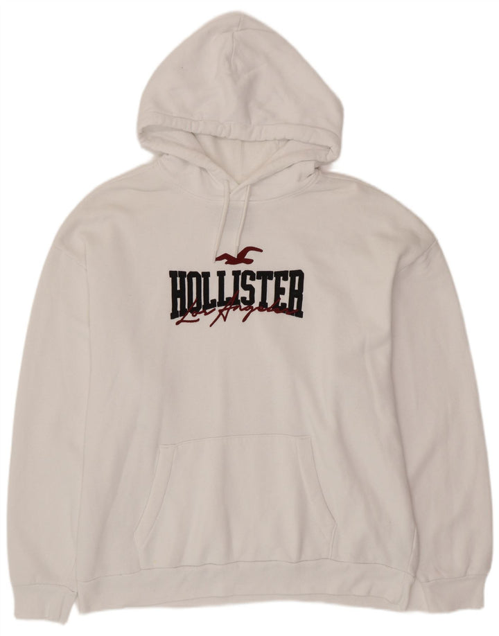 HOLLISTER Mens Graphic Hoodie Jumper 2XL White Cotton
