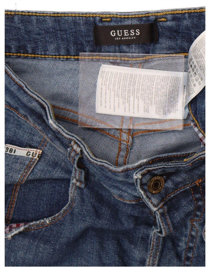 Guess Mens Straight Distressed Slim Jeans W30 L33 Blue Polyester