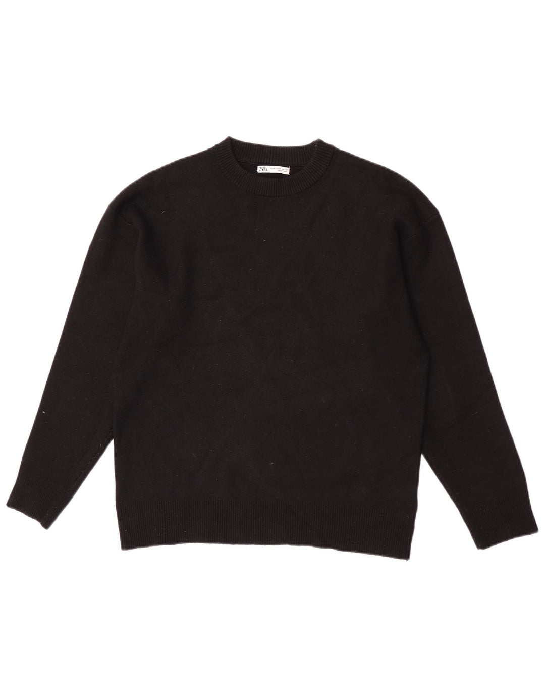 Zara Mens Crew Neck Jumper Sweater Medium Black Viscose