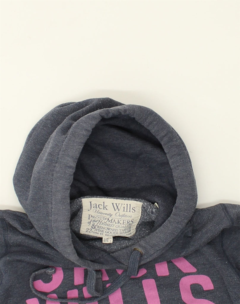 JACK WILLS Womens Graphic Hoodie Jumper UK 8 Small Blue Cotton | Vintage Jack Wills | Thrift | Second-Hand Jack Wills | Used Clothing | Messina Hembry 