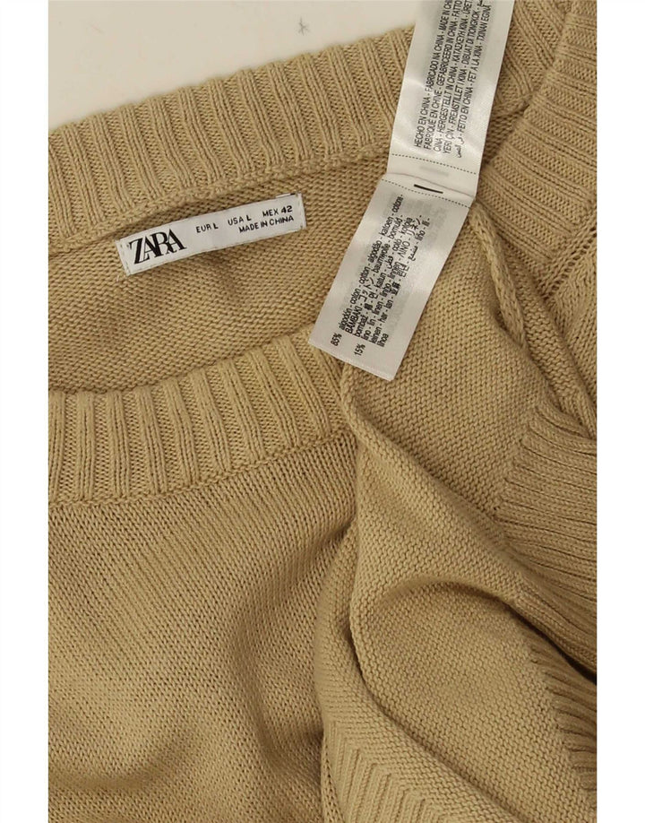 Zara Mens Crew Neck Jumper Sweater Large Beige Cotton