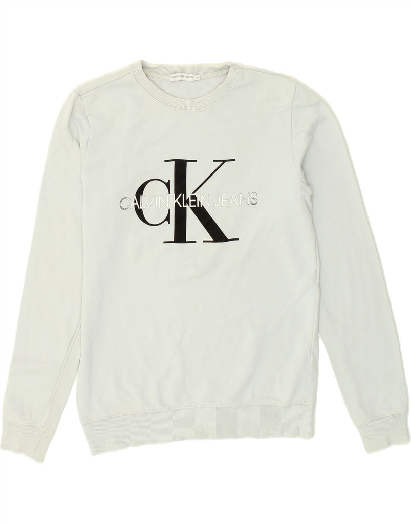 CALVIN KLEIN JEANS Boys Graphic Sweatshirt Jumper 15-16 Years Grey Cotton | Vintage Calvin Klein Jeans | Thrift | Second-Hand Calvin Klein Jeans | Used Clothing | Messina Hembry 