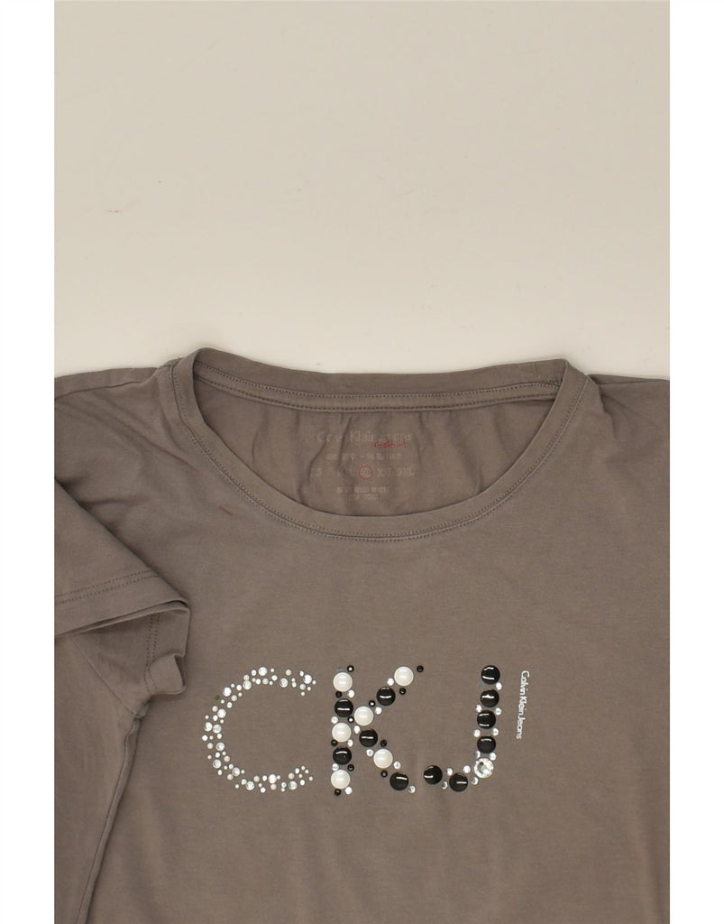 CALVIN KLEIN Womens Graphic T-Shirt Top UK 18 XL Grey | Vintage Calvin Klein | Thrift | Second-Hand Calvin Klein | Used Clothing | Messina Hembry 