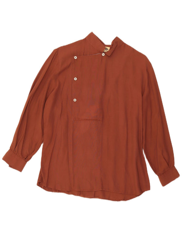 Vintage Womens Long Sleeve Shirt Blouse UK 16 Large Brown