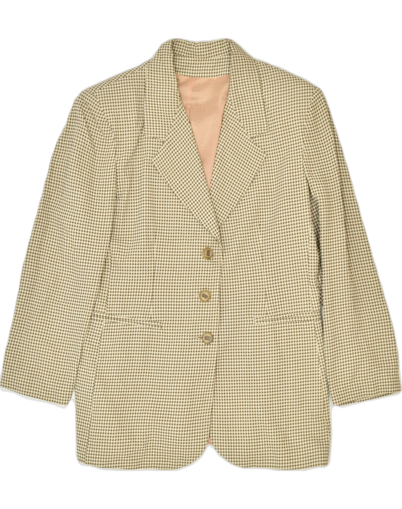 VINTAGE Womens 3 Button Blazer Jacket IT 48 XL Beige Check Acrylic | Vintage | Thrift | Second-Hand | Used Clothing | Messina Hembry 