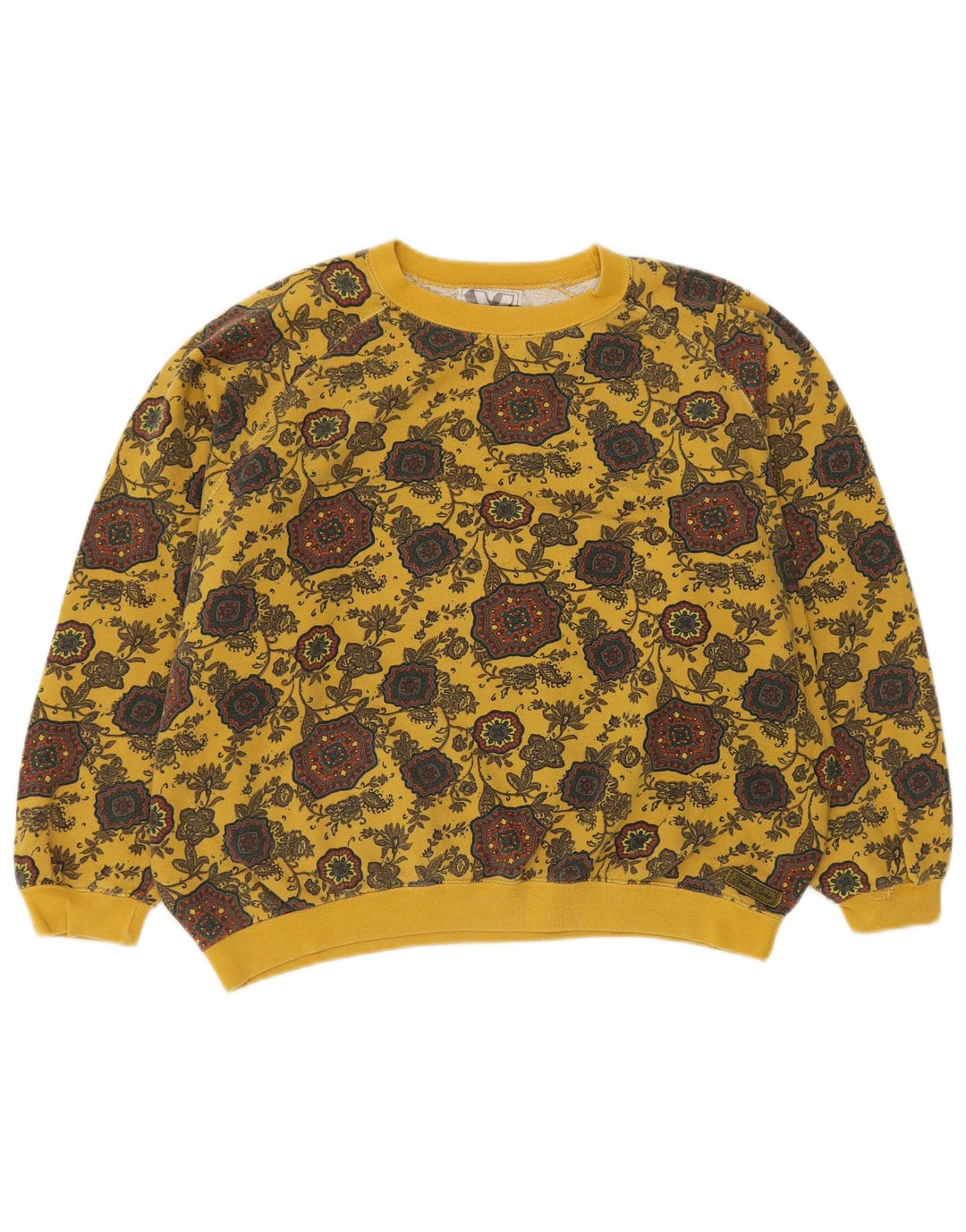 PATRIZIA DINI Womens Sweatshirt Jumper UK 14 Medium Yellow Floral