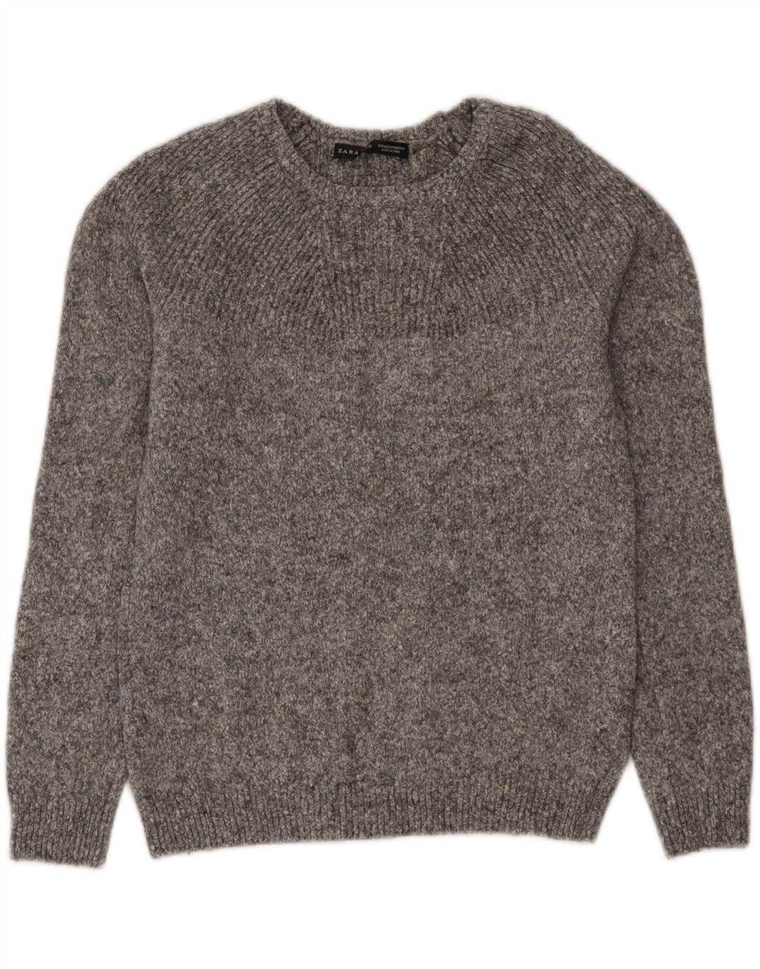 Zara Mens Boat Neck Jumper Sweater Medium Grey Flecked Wool