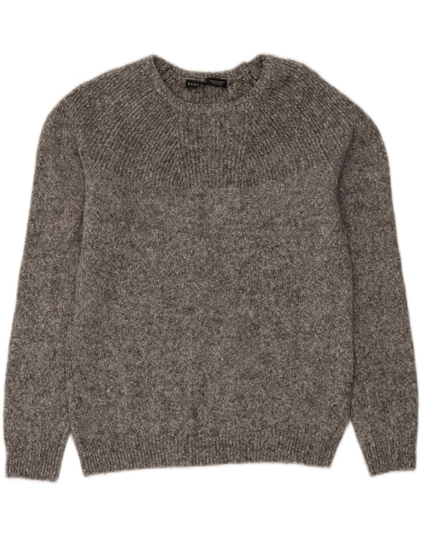 Zara Mens Boat Neck Jumper Sweater Medium Grey Flecked Wool