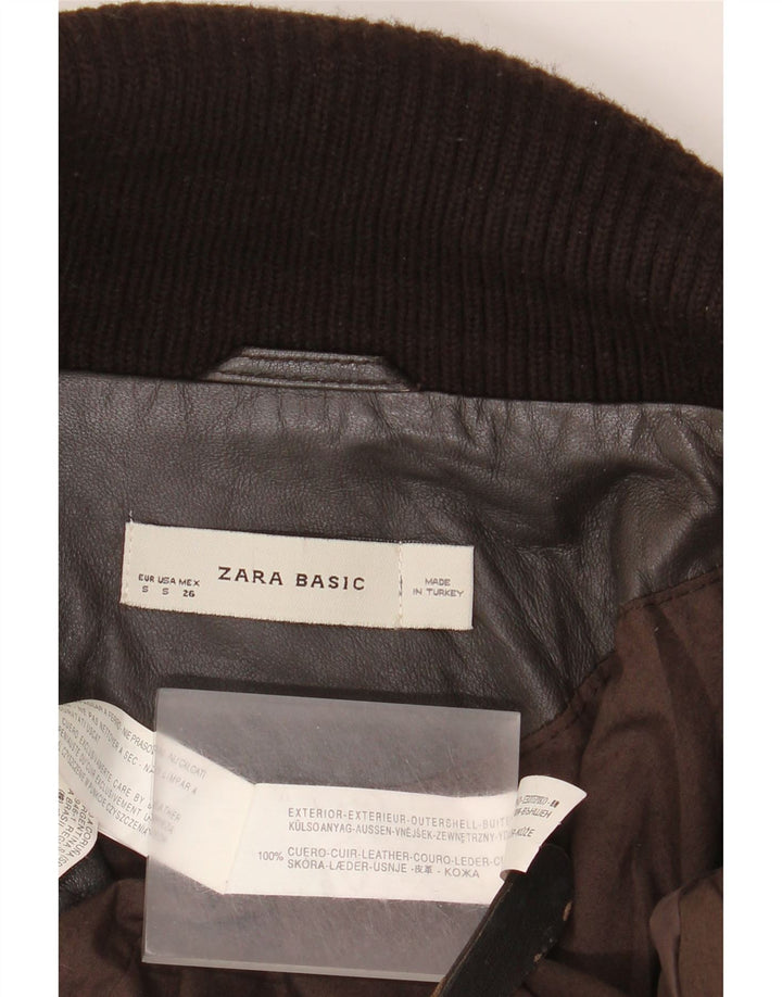 Zara Womens Leather Jacket UK 10 Small Brown Leather